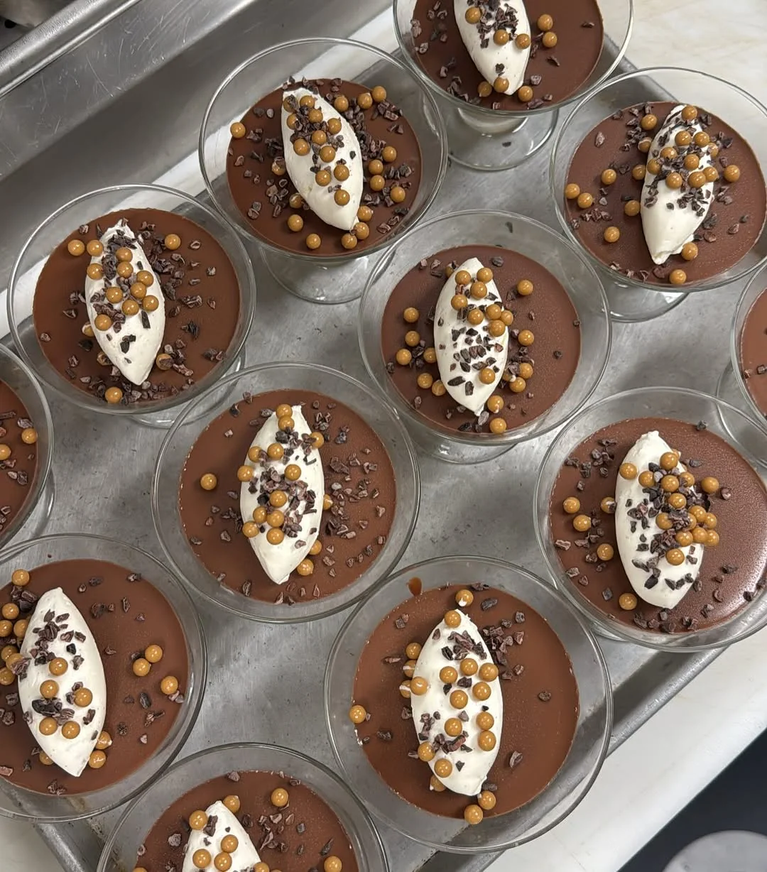 Pots de Crème & Cocoa Nibs — single-origin Madagascar chocolate set in glass with mascarpone and dulcey pearls